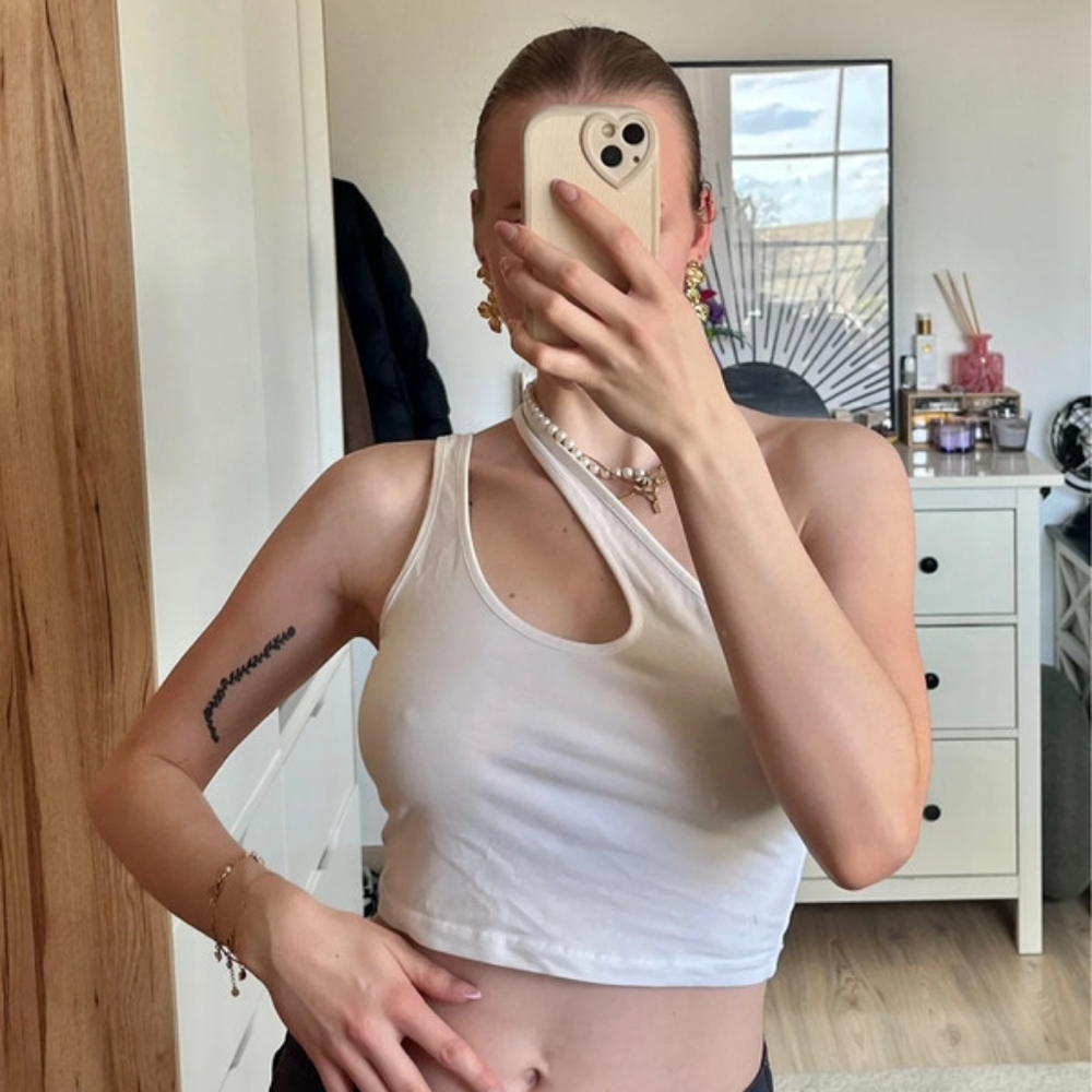 Asos designed Croptop with cutouts in white